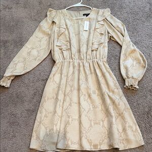 Banana Republic Beige Snake-Print Ruffle Dress size s